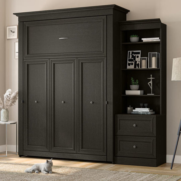 Queen Murphy Bed and Shelving Unit with 2 Drawers (92W)