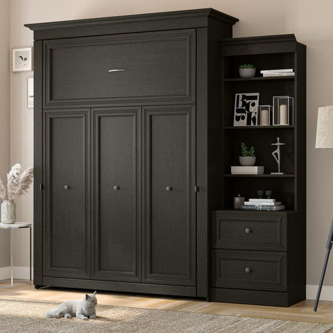 Queen Murphy Bed and Shelving Unit with 2 Drawers (92W)