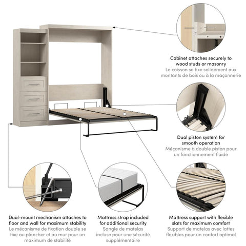 Queen Murphy Bed and Shelving Unit with Drawers (90W)