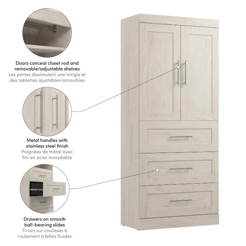 Contemporary Closet System with Drawers, 36W x 19D