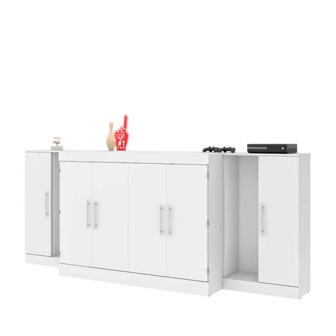 3-Piece Set Including One Full Cabinet Bed with Mattress and Two 26″ Storages Unit for Cabinet Beds