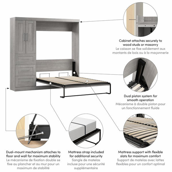 Full Murphy Bed with Closet Organizer with Drawers (84W)