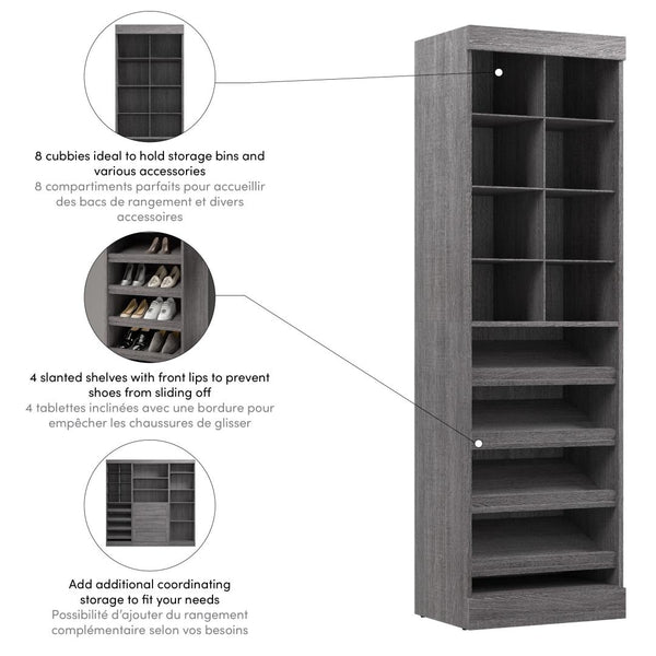 Contemporary Closet System with Shoe Racks & Cubbies, 25W x 19D