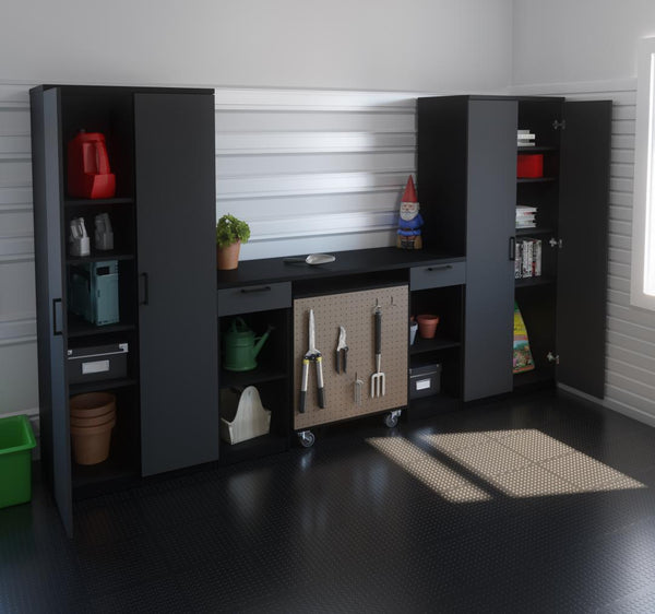 4-Piece Set with 2-Drawer Workbench and Large Storage Cabinets