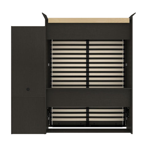 Queen Murphy Bed and Shelving Unit with 2 Drawers (92W)