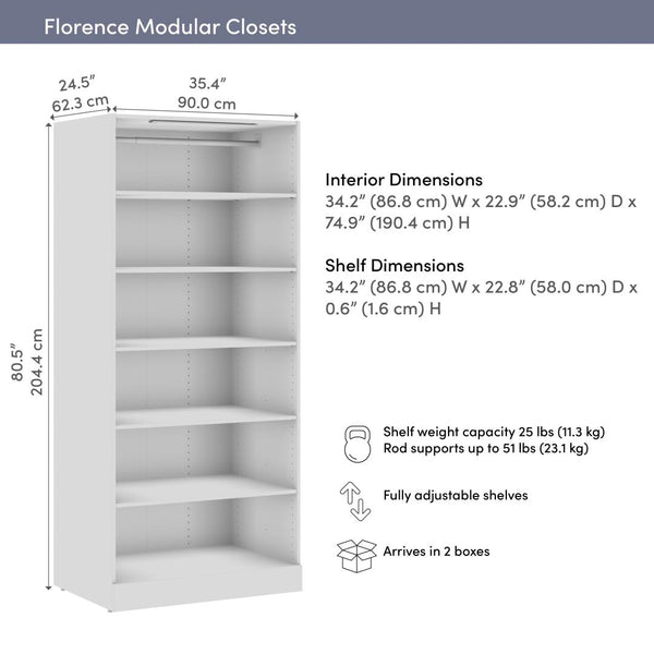 Modular Closet System with Shelves & LED Light, 36W x 25D