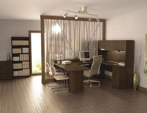 U-Shaped Executive Desk with Lateral File Cabinet and Bookcase