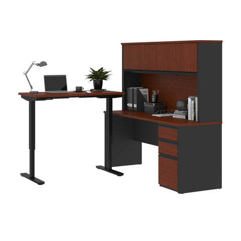 72W L-Shaped Standing Desk with Pedestal and Hutch
