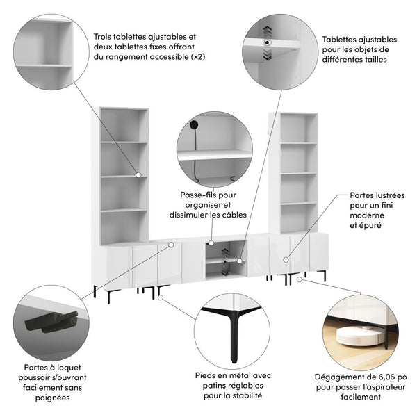 118W Modular Entertainment Center with TV Stand and Storage Cabinets with Hutches