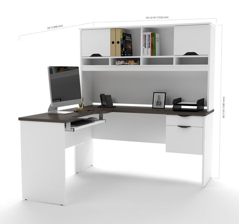 L-Shaped Desk with Dual Half Pedestal and Hutch