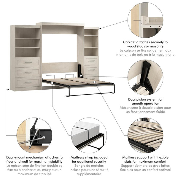 Queen Murphy Bed and 2 Shelving Units with Drawers (126W)