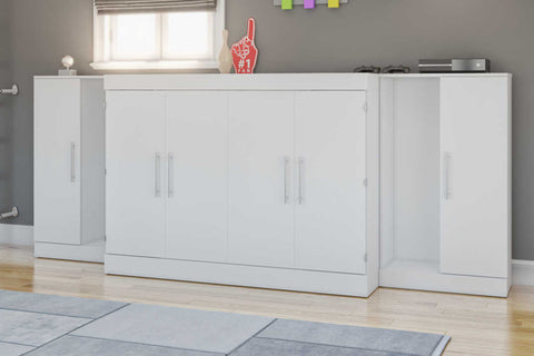 3-Piece Set Including One Full Cabinet Bed with Mattress and Two 26″ Storages Unit for Cabinet Beds