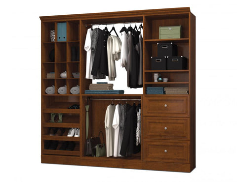 Traditional Closet System with Shelves, Drawers, Shoe Racks, Clothing Rods & Cubies, 86W x 20D