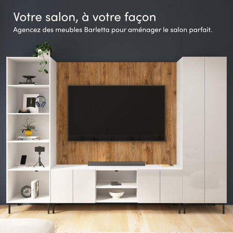 94W Modular Entertainment Center with TV Stand, Storage Cabinet, Hutch, and Small Wall Panel