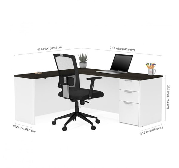 72W L-Shaped Desk with Pedestal