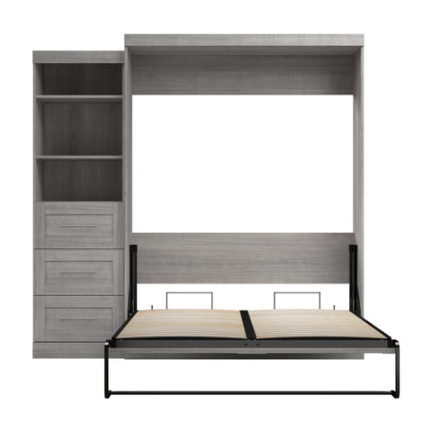 Queen Murphy Bed and Shelving Unit with Drawers (90W)