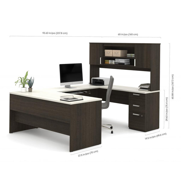 U-Shaped Executive Desk with Chair, a Lateral File Cabinet, and a Bookcase