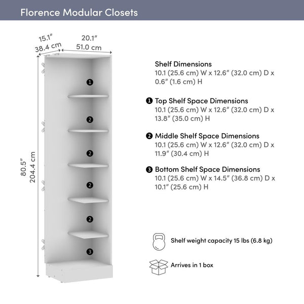 Modular Corner Closet System with Floating Shelves, 20W x 16D