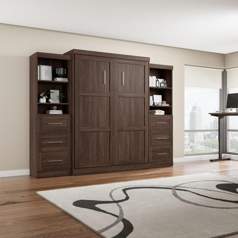 Queen Murphy Bed and 2 Shelving Units with Drawers (115W)