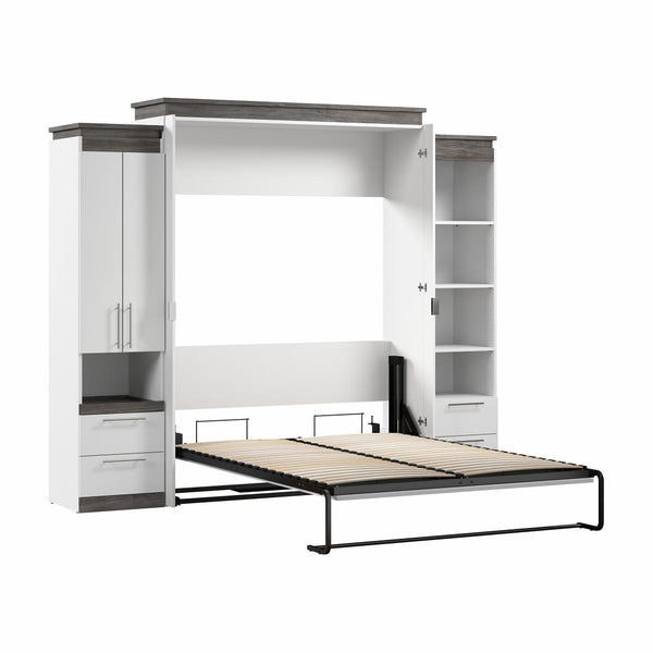 Queen Murphy Bed with Storage Cabinet and Tall Shelf with Drawers (106W)