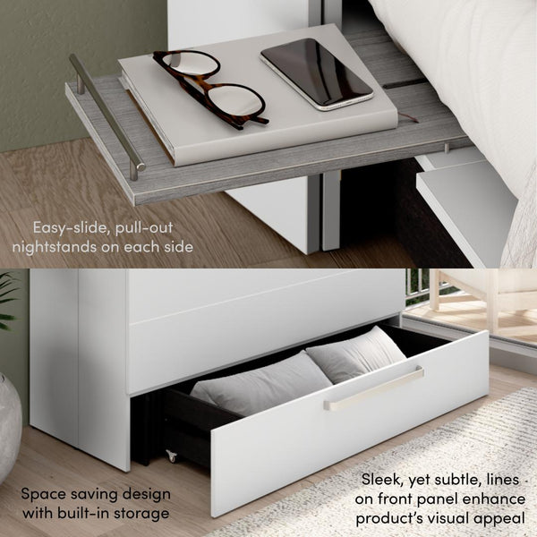 63W Queen Murphy Cabinet Bed with Pullout Drawer and Mattress