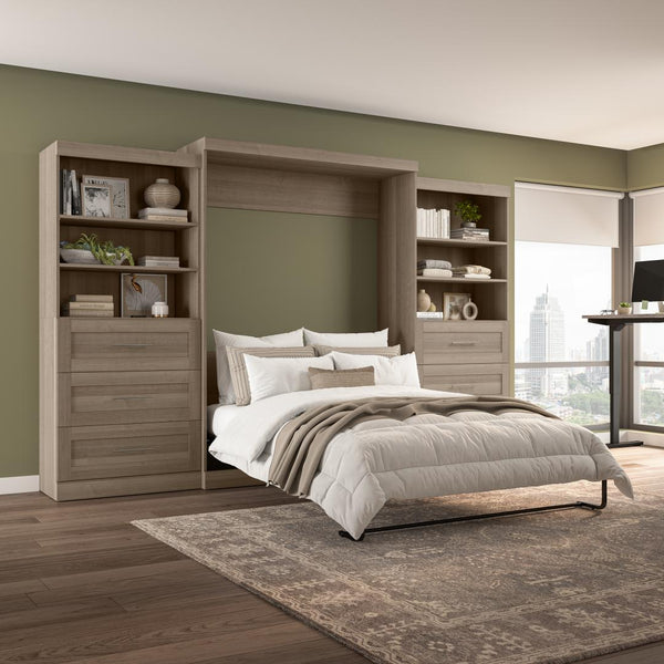 Queen Murphy Bed and 2 Shelving Units with Drawers (136W)