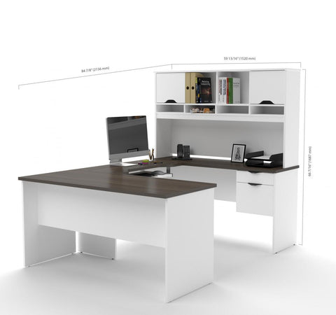 U or L-Shaped Desk with Hutch, a Lateral File Cabinet and a Bookcase