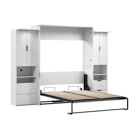 114W Queen Murphy Bed with Desk and 2 Storage Cabinets
