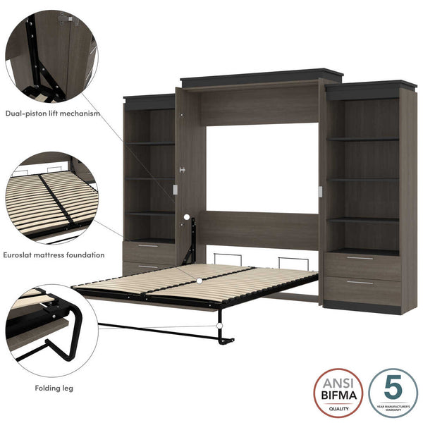 Queen Murphy Bed and 2 Shelving Units with Drawers (125W)