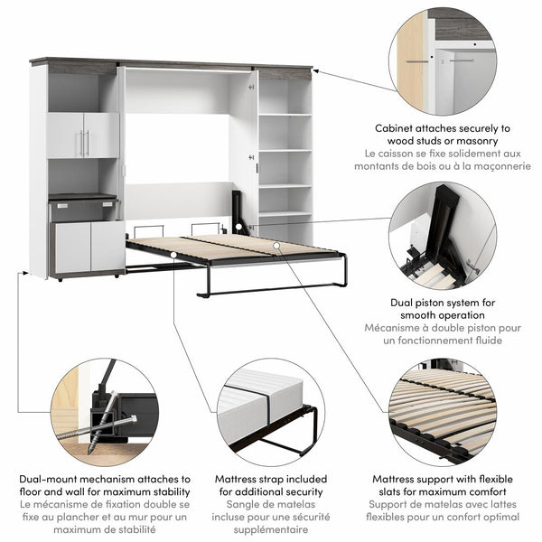 Full Murphy Bed with Shelves and Storage Cabinet with Fold-Out Desk (120W)