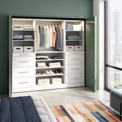 Modular Closet System with Shelves, Drawers, Clothing Rods & LED Lights, Slab Style, 85W x 25D