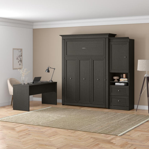 Queen Murphy Bed and 1 Storage Unit with Mobile Nightstand and Desk (118”)