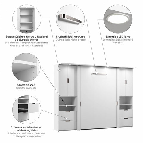 107W Full Murphy Bed with 2 Storage Cabinets