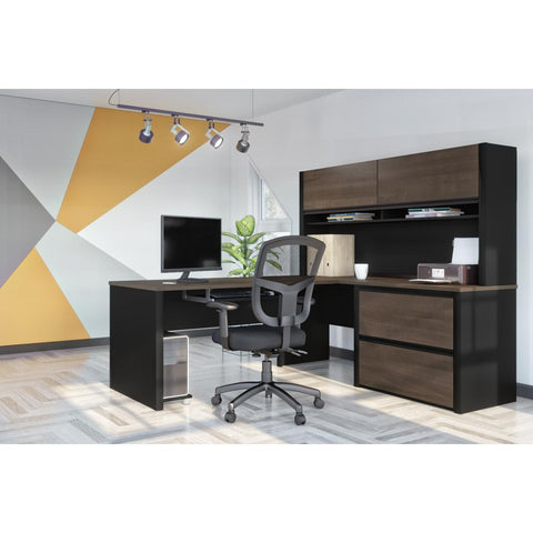72W L-Shaped Desk with Hutch and Lateral File Cabinet