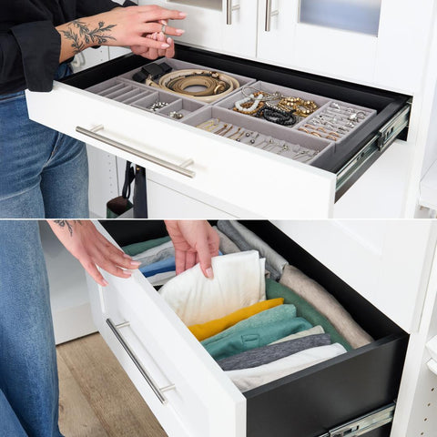 Modular Closet System with Shelves, Drawers & Clothing Rods, Shaker Style, 75W x 16D