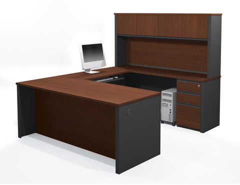 U-Shaped Executive Desk with Hutch and Two Assembled Pedestals