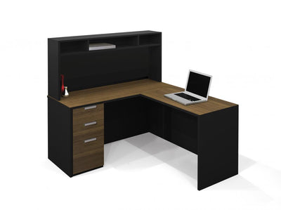 L-Shaped Workstation with Small Hutch
