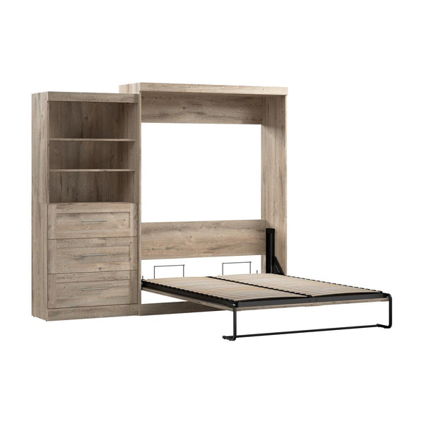 Queen Murphy Bed and Shelving Unit with Drawers (101W)