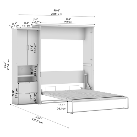 91W Queen Murphy Bed with Storage Cabinet