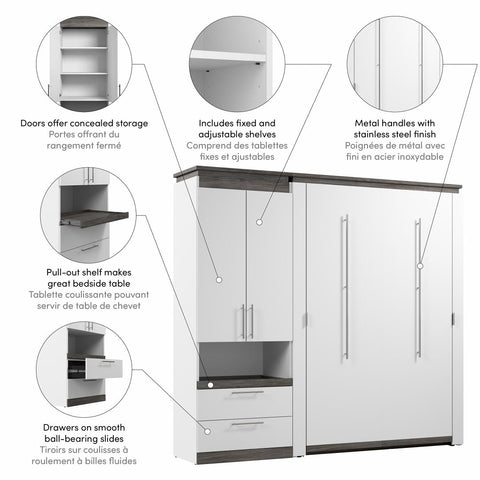 Full Murphy Bed with Storage Cabinet and Pull-Out Shelf (91W)