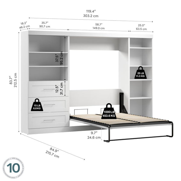 Full Murphy Bed with Shelving and Drawers (120W)