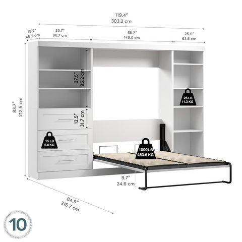 Full Murphy Bed with Shelving and Drawers (120W)
