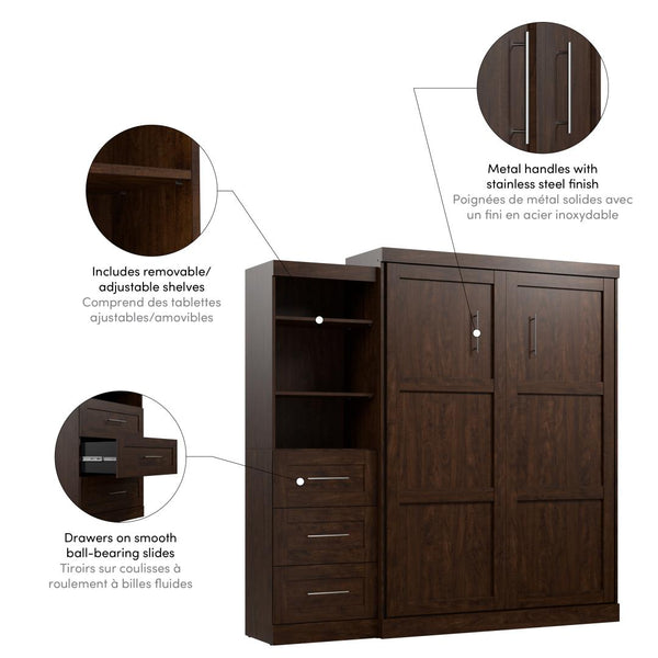 Queen Murphy Bed and Shelving Unit with Drawers (90W)