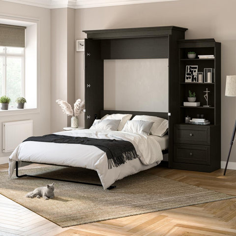 Queen Murphy Bed and Shelving Unit with 2 Drawers (92W)