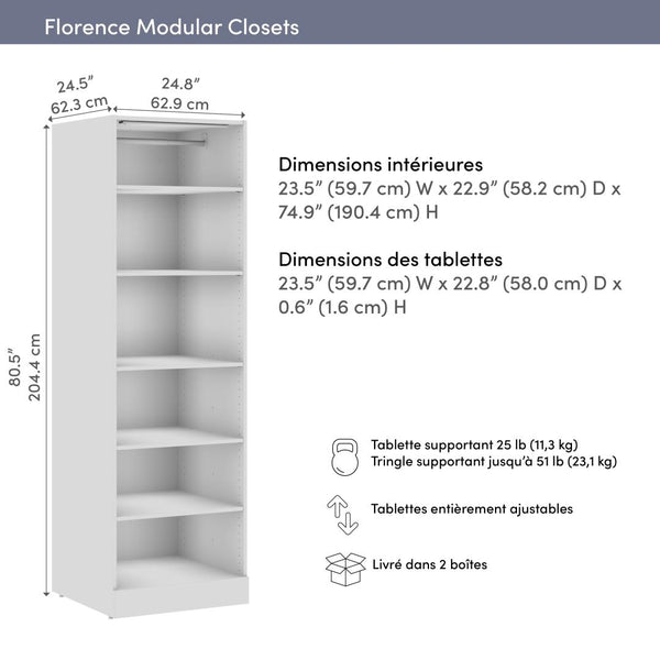 Modular Closet System with Shelves, Clothing Rod & LED Light, 25W x 25D