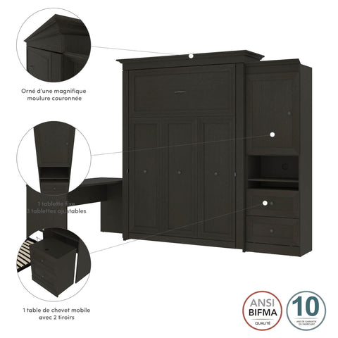 Queen Murphy Bed and 1 Storage Unit with Mobile Nightstand and Desk (118”)