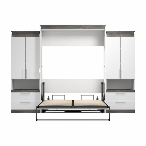 Queen Murphy Bed with Storage Cabinets and Pull-Out Shelves (126W)