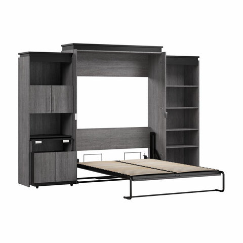 Queen Murphy Bed with Shelves and Storage Cabinet with Fold-Out Desk (126W)
