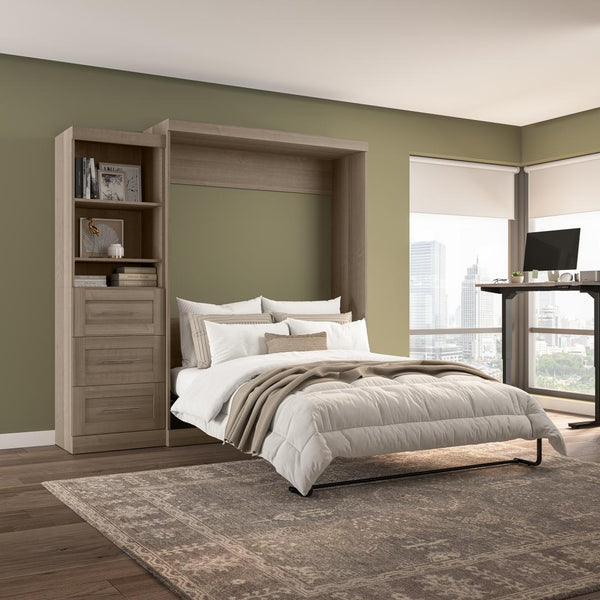 Queen Murphy Bed and Shelving Unit with Drawers (90W)