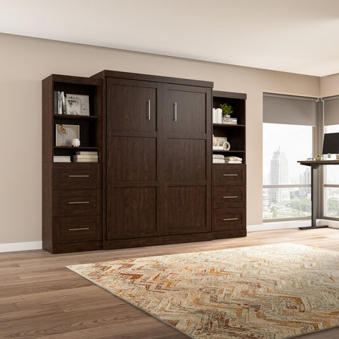 Queen Murphy Bed and 2 Shelving Units with Drawers (115W)